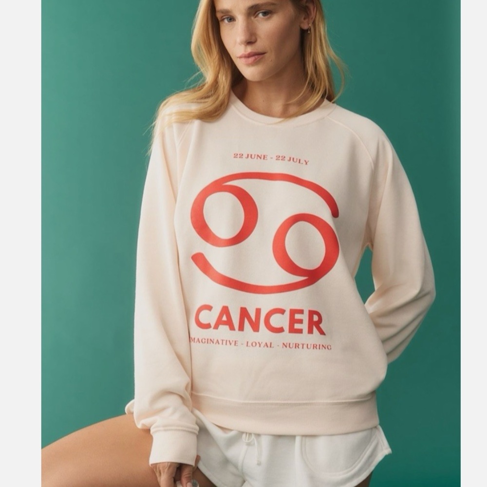 Anthropologie Cream Sweatshirt with Red Cancer Zodiac Graphic